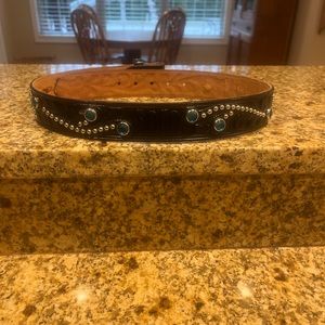Rockmount Ranch Wear Studded Jeweled Hand Finished Saddle Leather Belt Black 28
